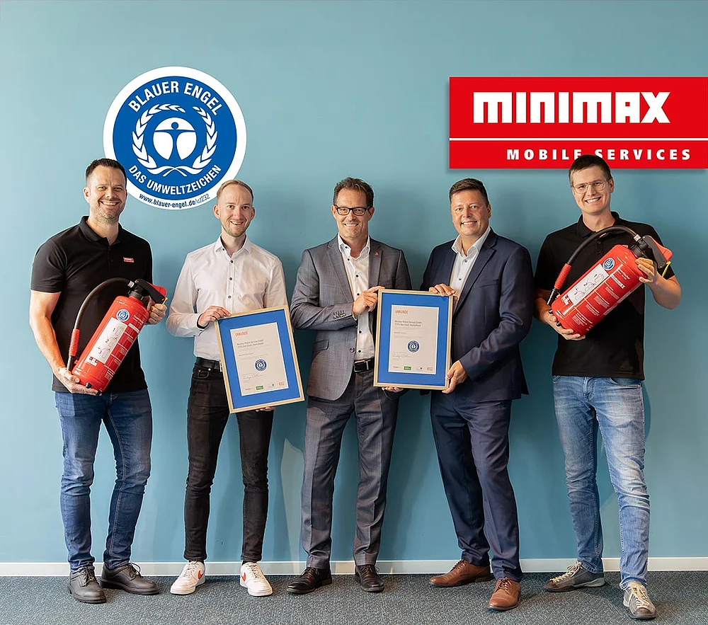 Umweltzeichen Blauer Engel für Minimax-Schaum-Tuben- und Schaum-Kartuschen-Feuerlöscher