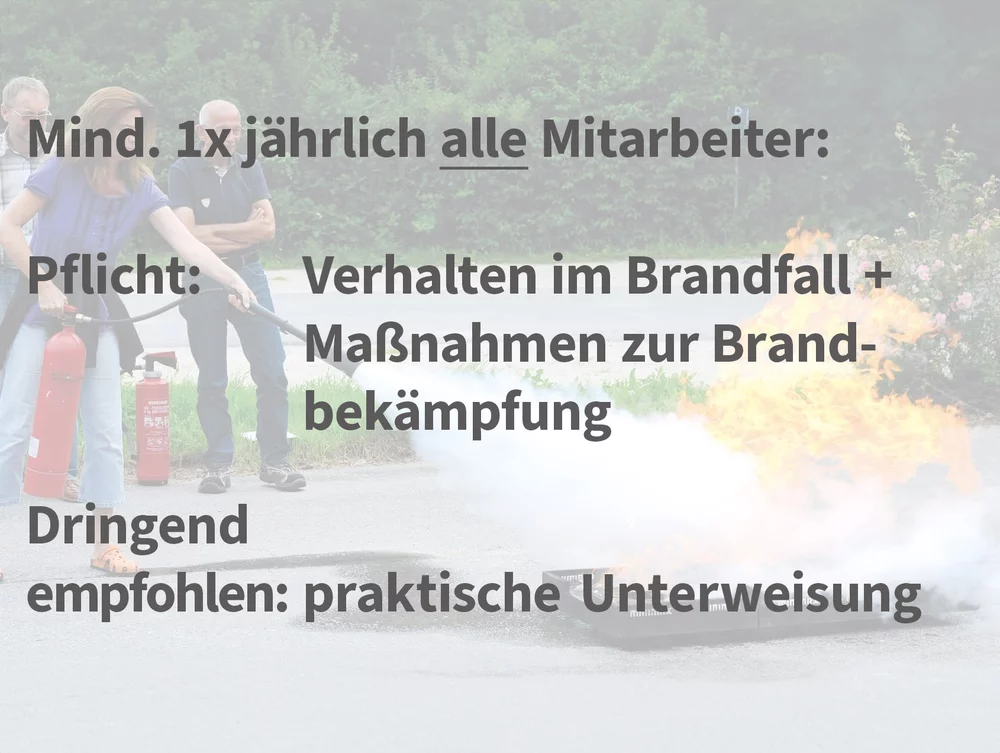 Jährliche Wiederholungen stellen sicher, dass das Gelernte abrufbereit ist bzw. Löschgeräte im Brandfall sicher eingesetzt werden.