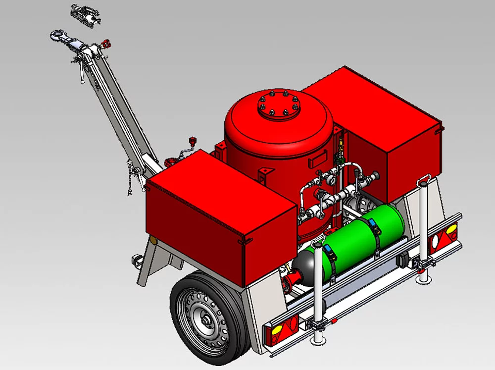 Pulverlöschanlage auf Kfz-Anhänger (Ansicht von oben)