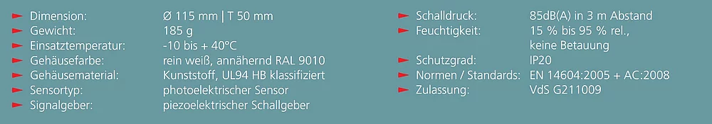 Technische Daten Rauchwarnmelder Ei650i