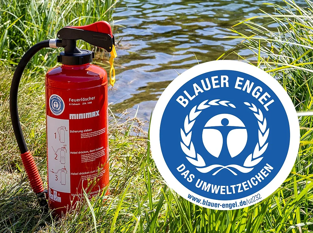 Minimax-Schaum-Tuben- bzw. -Kartuschen-Feuerlöscher: erste Feuerlöscher am Markt mit Auszeichnung Blauer Engel