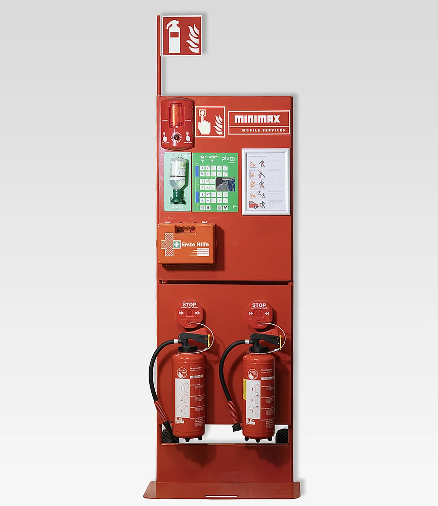 Mobile Brandschutzstation für Brandbekämpfung, Alarmierung, Erste Hilfe und flexible Nutzung