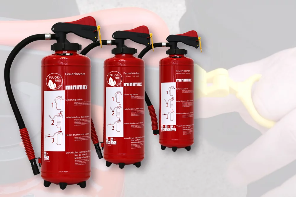 Abb. 6: Wasser-, Schaum-, Pulverfeuelöscher ... bei Feuerlöschern gleicher Bauart muss nicht überlegt werden, wie welcher Löscher bedient werden muss