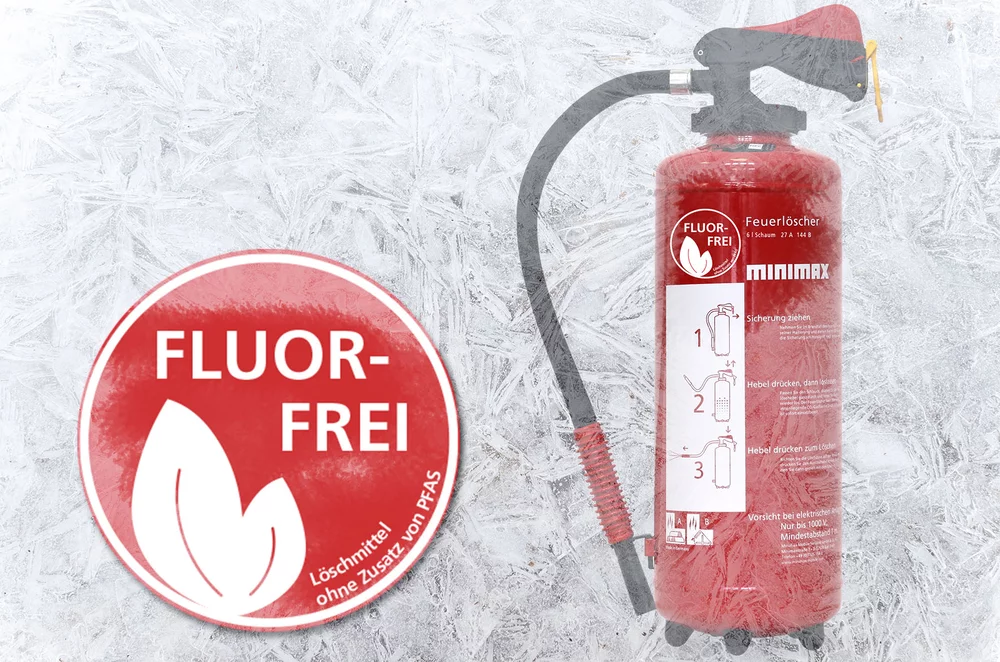 Der neue, PFAS-freie, frostsichere Schaumfeuerlöscher von Minimax; für frostgefährdete Bereiche bis -25 °C.